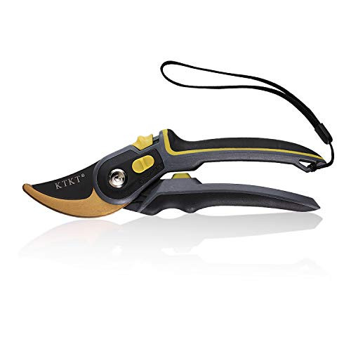 KTKT 9 Professional Titanium Pruning Shears Yellow Hand Pruners Bypass Garden Clippers Gardening Scissors with Safety Lock