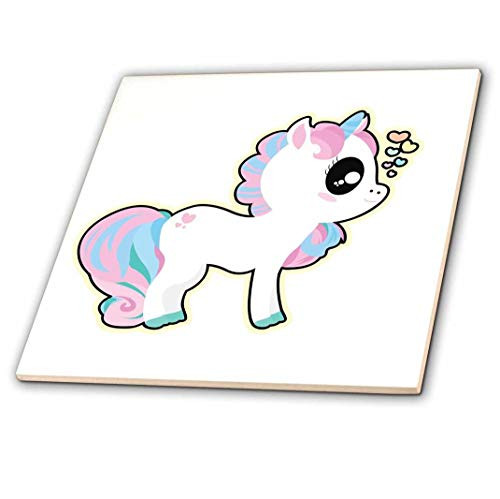 3D Rose Cute Pretty Hearts Colorful Unicorn Character Ceramic Tile Multicolor
