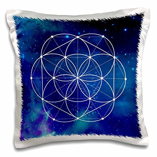 3D Rose Sacred Circles Flower Geometry On A Brilliant Blue Galaxy Background Pillow Cases 16 x 16