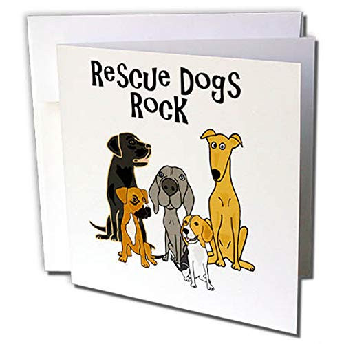 3dRose Funny Cute Rescue Dogs Rock Cartoon  Greeting Cards 6 x 6 Set of 12 gc2557842