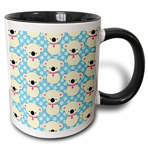 3dRose 264304 Cute koala bear with blue polka dots Ceramic Mug 11 oz BlackWhite