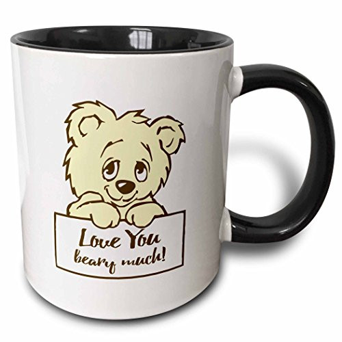 3dRose Teddy Bear Love You Beary Much Illustration Ceramic Mug 11 oz BlackWhite