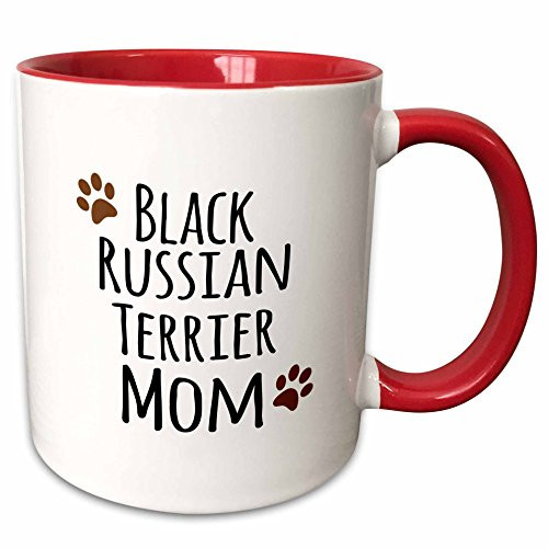 3dRose 1540755 Black Russian Terrier Dog Mom BreedBrown Muddy Paw PrintDoggy Lover Ceramic Mug 11 oz RedWhite