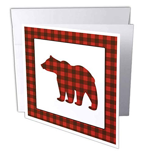 3dRose Greeting Card Buffalo Plaid Bear 6 x 6 gc2545955