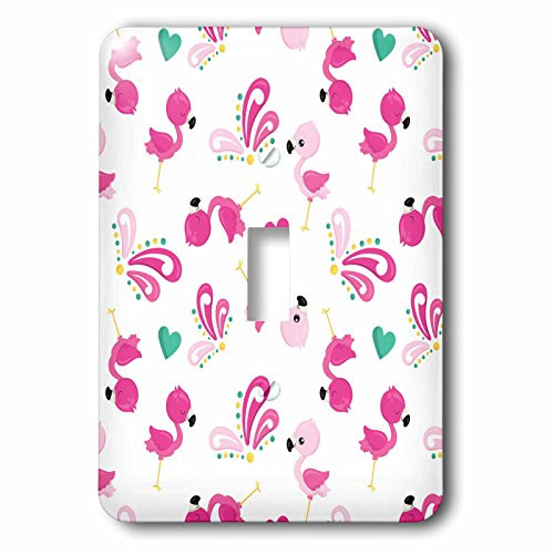 3dRose lsp2741001 Cute Pink Flamingos and Flourishes with Hearts Pattern Toggle Switch Multicolor