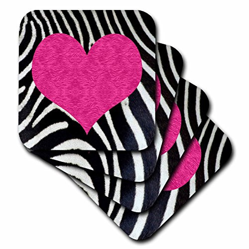 3dRose LLC Punk Rockabilly Zebra Animal Stripe Pink Heart Print Coaster Soft Set of 8 3dRose LLC Punk Rockabilly Zebra Animal Stripe Pink Heart Print Coaster Soft Set of 8