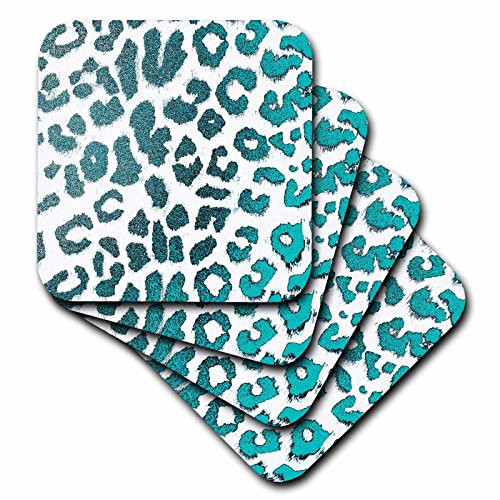 3dRose cst308622 Teal Green Jewel Leopard Print Animal Prints FashionSoft Coasters Set of 8