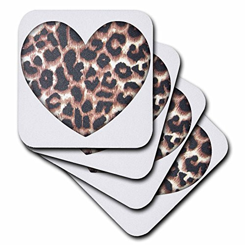 3dRose cst308702 Heart Leopard Print Animal Prints FashionSoft Coasters Set of 8