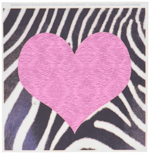 3dRose ht203931 Punk Rockabilly Zebra Animal Stripe Pink Heart Print IronOn Heat Transfer Paper for White Material 8 by 8Inch