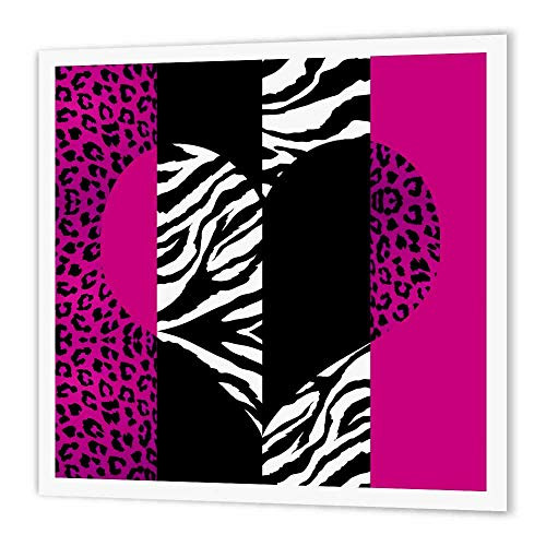 3dRose ht354371 Pink Black and White Animal PrintLeopard and Zebra HeartIron on Heat Transfer for White Material 8 by 8Inch