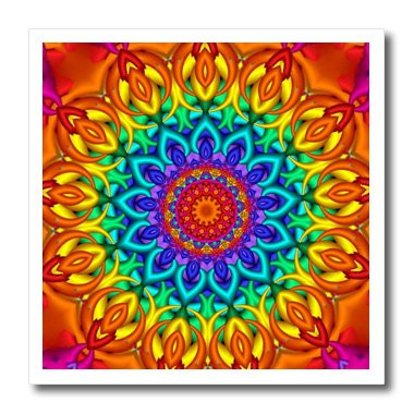 3dRose ht1073201 Kaleidoscope Rainbow CircleIron on Heat Transfer for White Material 8 by 8Inch