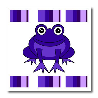 3dRose ht246582 Cute Happy Purple Frog with StripesIron on Heat Transfer for White Material 6 by 6Inch