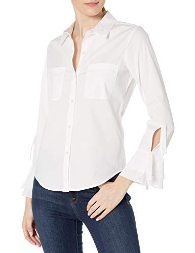 Calvin Klein Womens Button Front Tie Sleeve Blouse Soft White Small