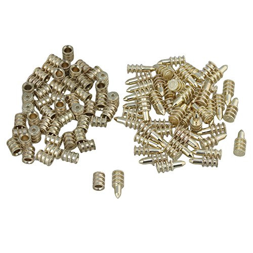 BQLZR 8x20mm Gold Zinc Alloy Table Leaf Dowel Aligner Pin Sets with Sockets Table Top Leaf Alignment Pins Pack of 50