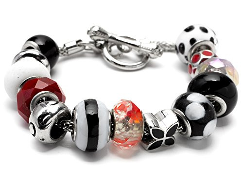 Cousin DIY Black and White Large Hole Bead Bracelet Kit - 14 Pieces