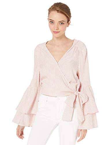 Jack by BB Dakota Juniors Making Waves Stripe Cropped Bell Sleeve wWaist tie Grapefruit Medium