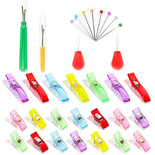 Sewing Clips and Seam Ripper for Fabric Quilting Kit Tools Include Large Sewing Clips Small Sewing Clips Seam Ripper Needle Threader Sewing pins