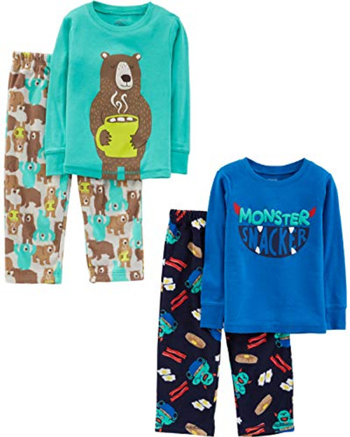 Simple Joys by Carters Baby Little Kid 4Piece Pajama Set Cotton Top  Fleece Bottom MonsterBear 6