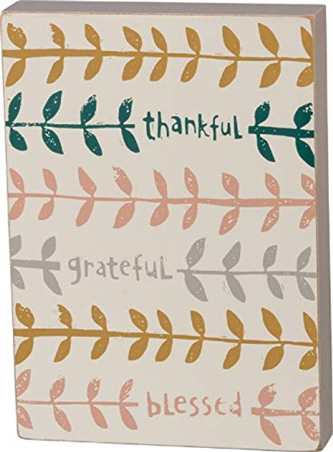 Primitives by Kathy Thankful Grateful Blessed Block Sign