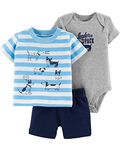 Carters Baby Boys 3Piece Bodysuit Tee and Shorts Set BlueGrey 6 Months