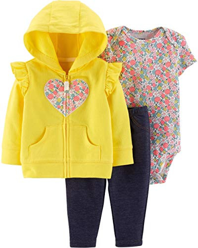 Carters Baby Girls 3Piece Little Jacket Set 6 Months Yellow Floral Heart