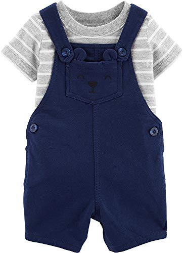 Carters 2Piece Striped Tee  Cute Bear Shortalls Set with NickelFree Snaps at The Legs Size Newborn Navy