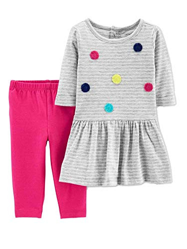 Carters Baby Girls 2Piece Dress with Legging Set 3 Months HeatherPink Pom Pom