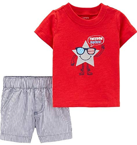 Carters Baby Boys 2Piece 4th of July Tee  Striped Shorts Set Newborn