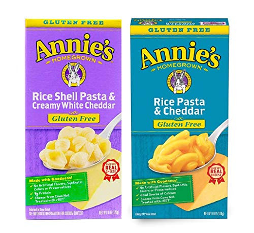 Annies Homegrown Gluten Free Macaroni and Cheese  Set of 2 Boxes  Rice Pasta with Cheddar and Rice Shells with Creamy White Cheddar 6oz each