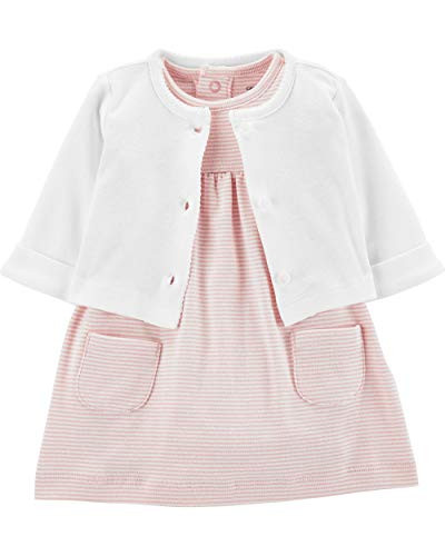 Carters Baby Girls 2Piece Bodysuit Dress  Cardigan Set  Pink Stripped Nb