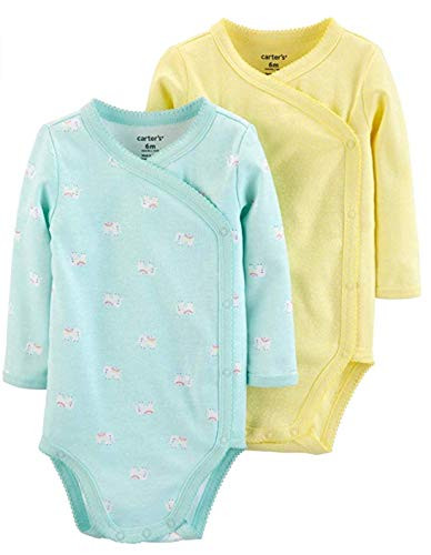 Carters Baby Girls 2Pack SideSnap Bodysuits  BlueYellow 6 Months