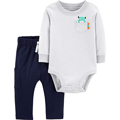 Carters Baby Boys Graphic Slogan 2Piece Bodysuit  Pant Set Newborn Pocket MonsterGrey
