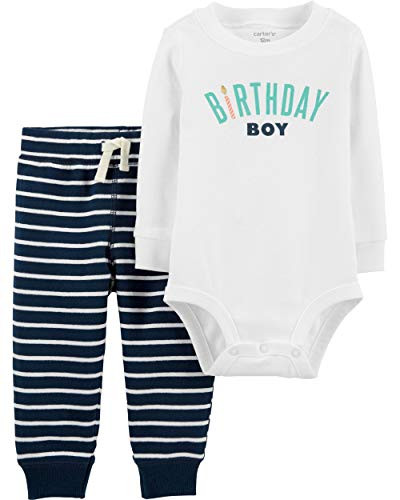 Carters Baby Boys 2Piece Birthday Boy Bodysuit and Pants Set 12 Months BlueWhite