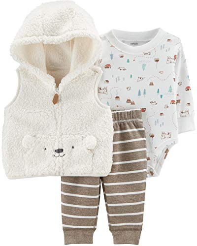 Carters Baby Boys 3Piece Sherpa Little Vest Set Bear 9 Months Ivory Bear