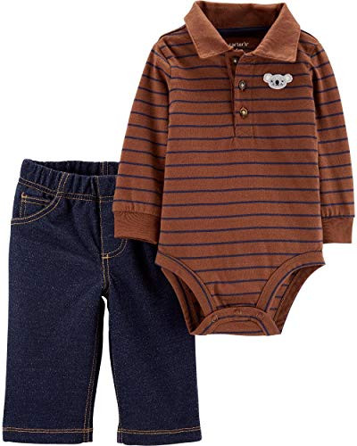Carters Baby Boys 2 Piece Bodysuit Pants Set 9 Months BrownBlue