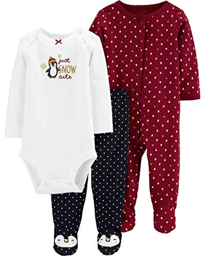 Carters 3Piece Penguin Bodysuit  Footed Pant Set Newborn Red and Black