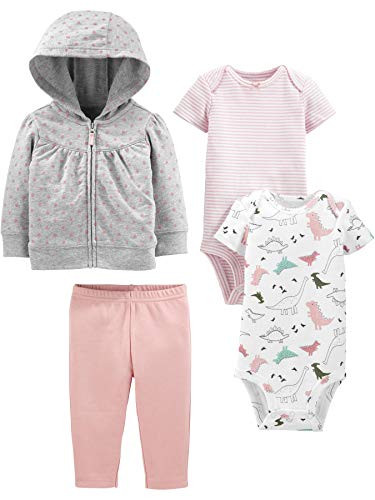 Simple Joys by Carters Baby 4Piece Fleece Jacket Pant and Bodysuit Set Pink Dino 18 Months