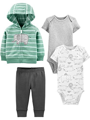 Simple Joys by Carters Baby 4Piece Neutral Jacket Bodysuit and Pant Set Mint Elephant 12 Months
