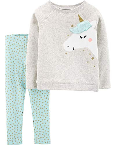 Carters 2Piece Unicorn Fleece Pullover  Glitter Star Leggings Set 24 Months Gray and Blue