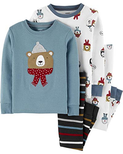 Carters Boys 4Piece Snug Fit Cotton PJs BlueWhiteWinter Bear 3T
