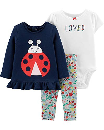 Carters Baby Girl 3Piece Ladybug Loved Bodysuit and Floral Pant Set Newborn