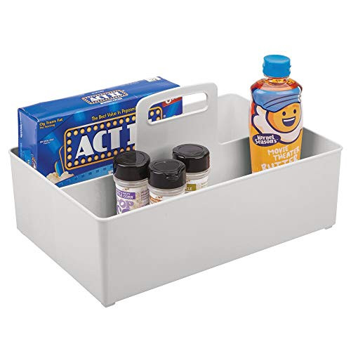 mDesign Plastic Portable Storage Organizer Kitchen Caddy Tote Divided Basket Bin with Handle for Ketchup Mustard Napkins Condiments Sauces  Store in Cabinets Countertops  Light Gray