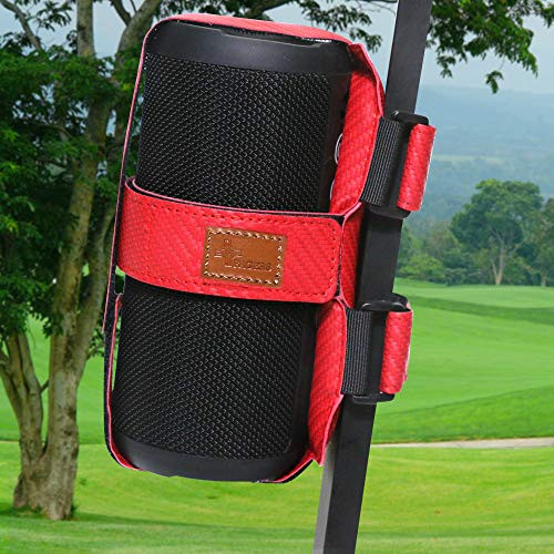 FAGERS Portable Speaker Mount for Golf Cart Railing Adjustable Speaker Mount Holder Strap Fits Most Bluetooth Wireless Speakers Attachment Accessory Bar Rail Red
