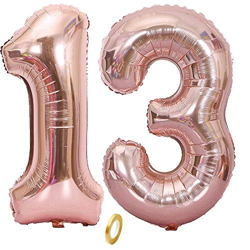 Jurxy Large Foil Mylar Balloons 40 Inch Rose Gold Number Balloons Giant Jumbo Birthday Balloons for Birthday Party Decorations  Rose Gold 13