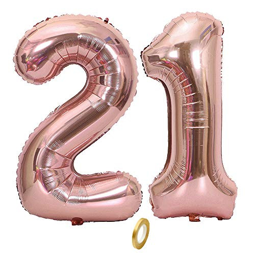 Jurxy Large Foil Mylar Balloons 40 Inch Rose Gold Number Balloons Giant Jumbo Birthday Balloons for Birthday Party Decorations  Rose Gold 21