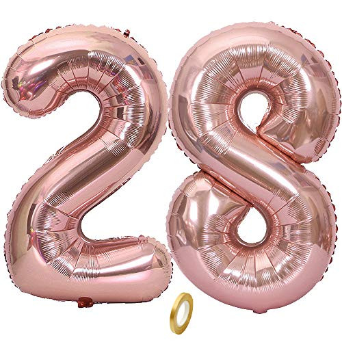 Jurxy Large Foil Mylar Balloons 40 Inch Rose Gold Number Balloons Giant Jumbo Birthday Balloons for Birthday Party Decorations  Rose Gold 28