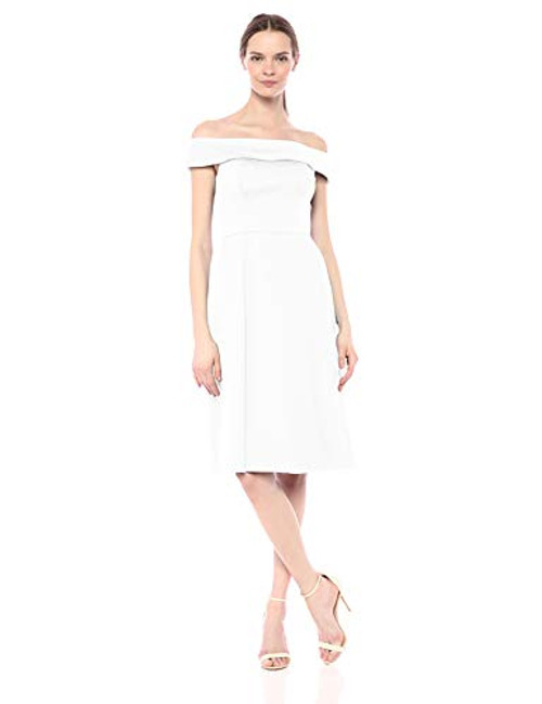 Calvin Klein Womens Folded Off The Shoulder A Line Dress White 2