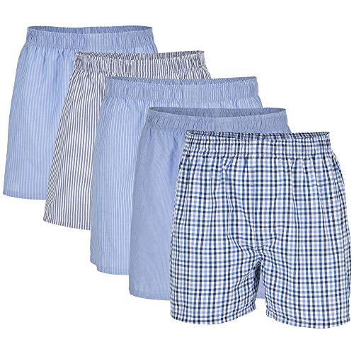 Gildan Platinum Mens Woven Boxers Blue Stripe Assorted Medium 5Pack