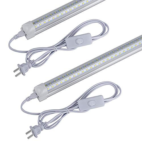 2FT LED Shop Light 20W 2400LM 6500K Cool White V Shape Clear Cover T8 LED Tube Lights for Ceiling and Under Cabinet LightCorded Electric with Builtin ONOff SwitchPack of 2