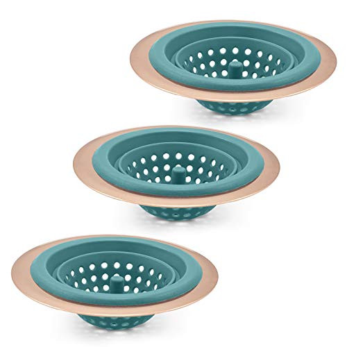 COOK with COLOR Set of 3 Sink Strainers Flexible Silicone Kitchen Sink Drainers Traps Food Debris and Prevents Clogs Large Wide 45 Diameter Rim
